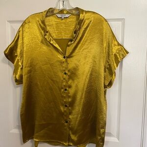 crosby. Satin Button-Front Blouse in Mustard Yellow